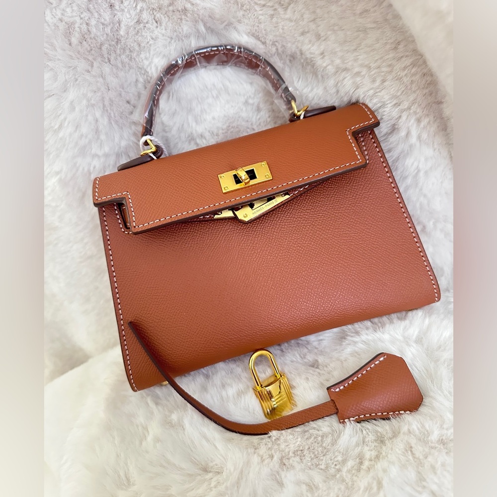 Top Handle Classic Mini Epsom Bag with Gold Hardware in Chocolate Brown
